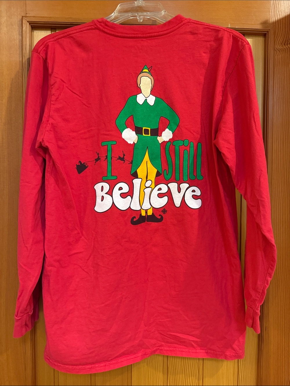 Jane Marie Red "I Still Believe" Elf Graphic Long-Sleeve Shirt Size M